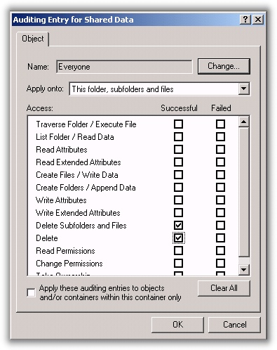 Audit For Deleted Files Event Selection